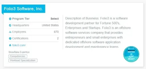 Folio3 Attains “Select” Partner Status with Snowflake