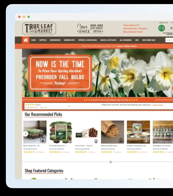 True Leaf Market eCommerce storefront connected to Dynamics 365 Business Central inventory